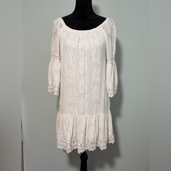 KAREN KANE Women’s Mixed Lace Trim Long Sleeve Eyelet Shift Dress- XS - Picture 4 of 9